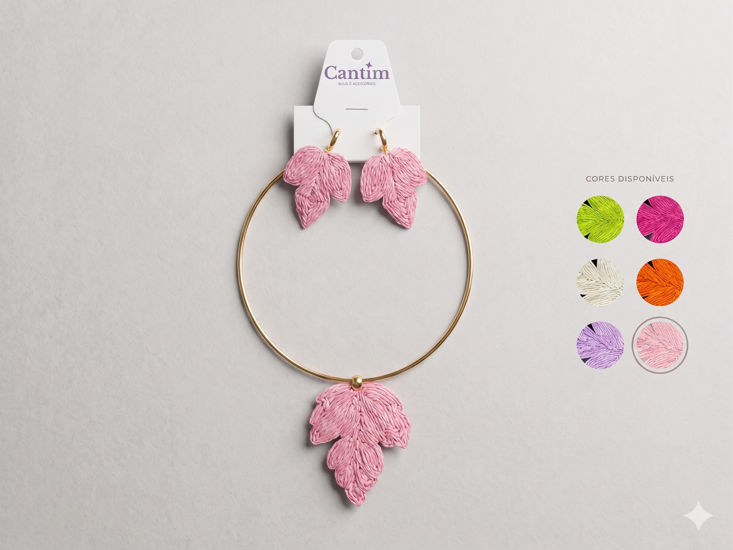 Conjunto Choker e Brincos "Folha de Ráfia": Elegância Tropical e Design Artesanal