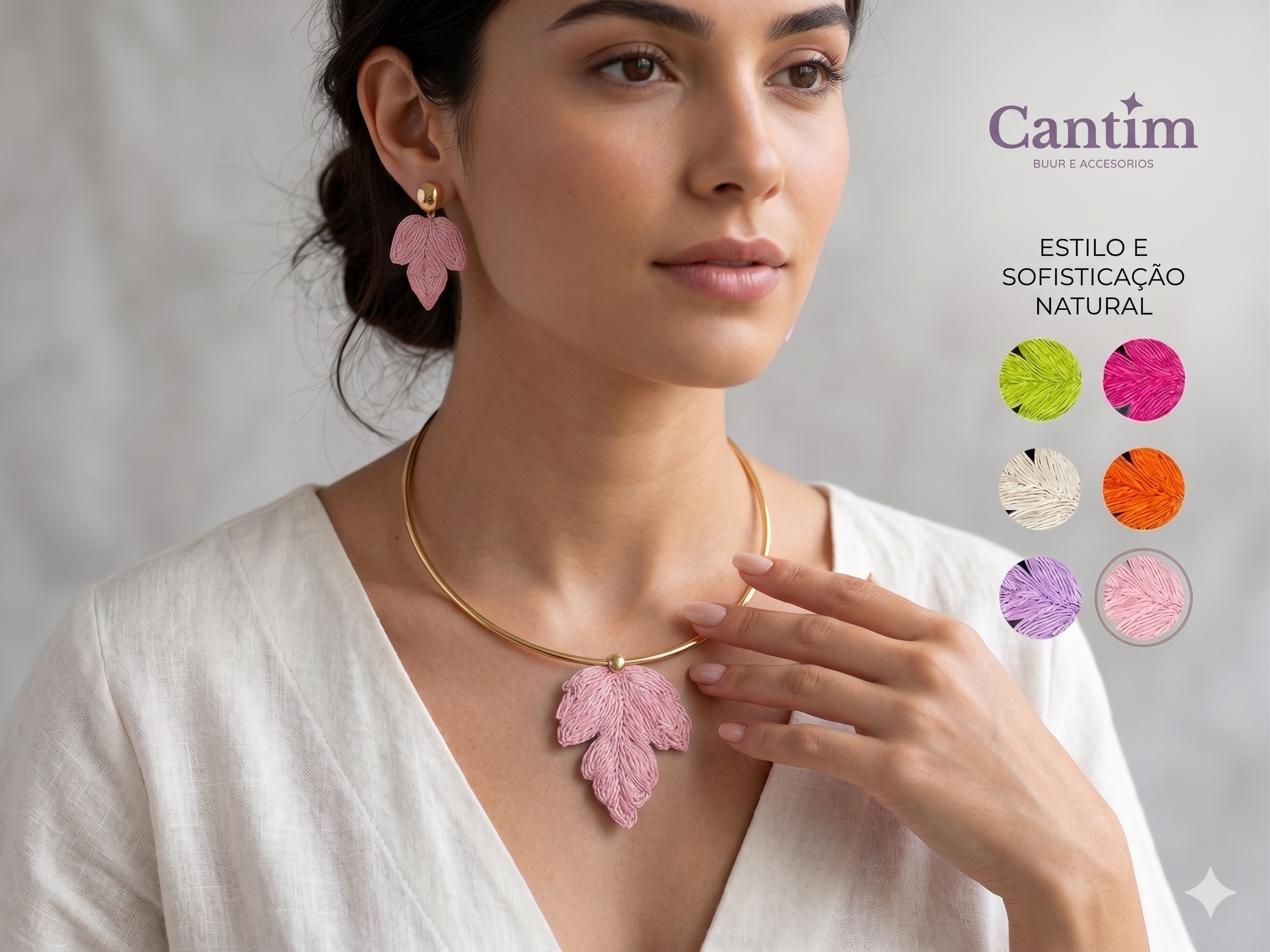 Conjunto Choker e Brincos "Folha de Ráfia": Elegância Tropical e Design Artesanal