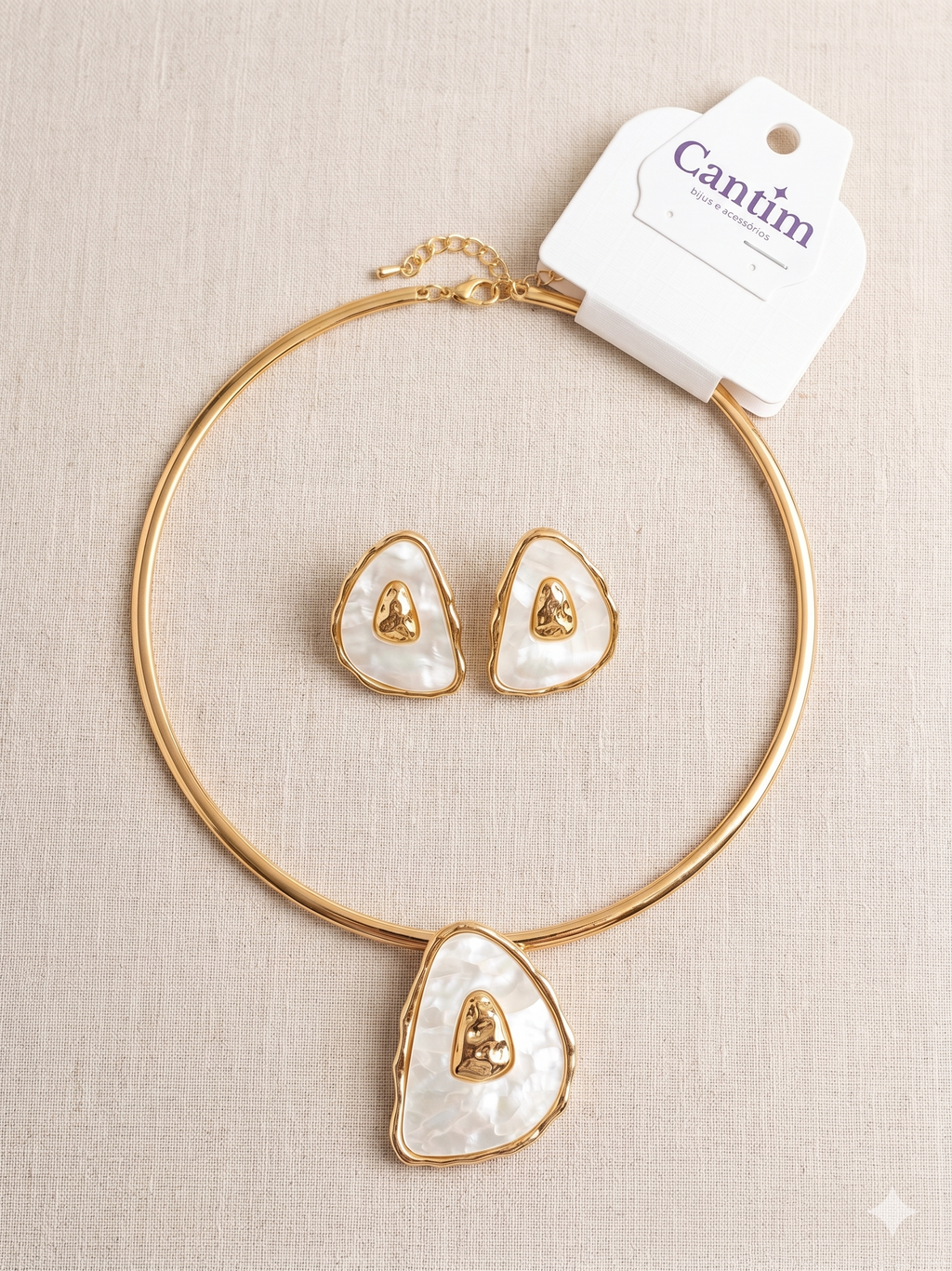 Conjunto Choker Aro e Brincos "Gema do Mar"