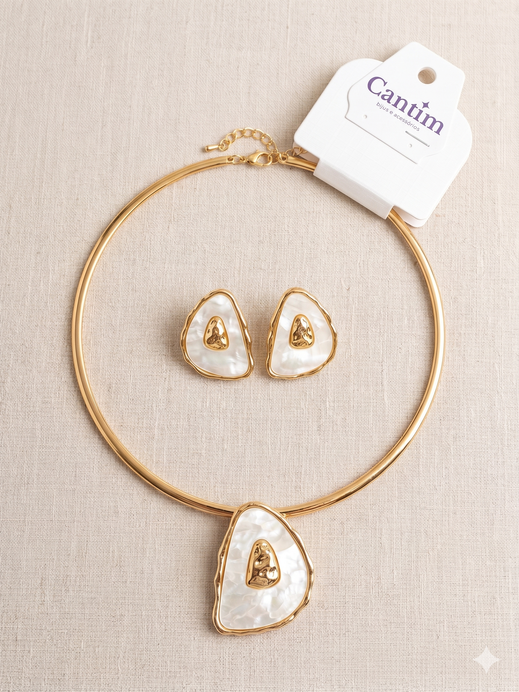 Conjunto Choker Aro e Brincos "Gema do Mar"