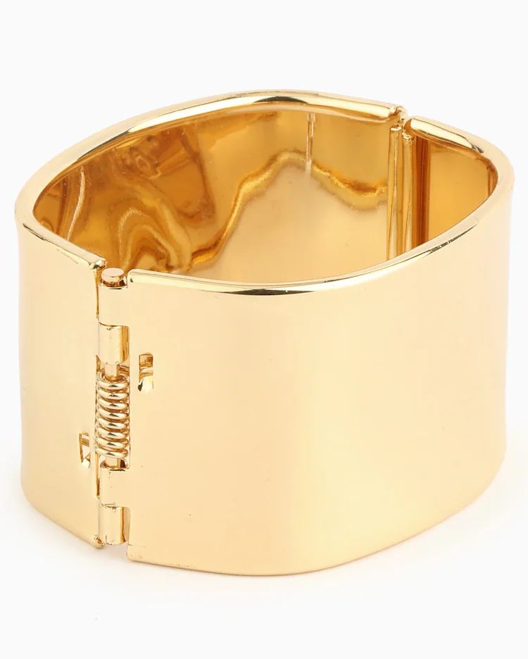 Bracelete Dourado com Dobradiça e Fecho de Pressão: Uma Peça de Declaração para Mulheres Sofisticadas