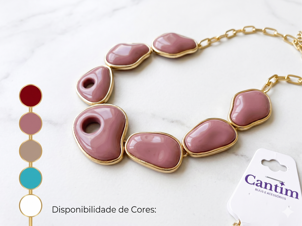 Colar "Elo Orgânico": Design Contemporâneo em Resina e Banho Dourado