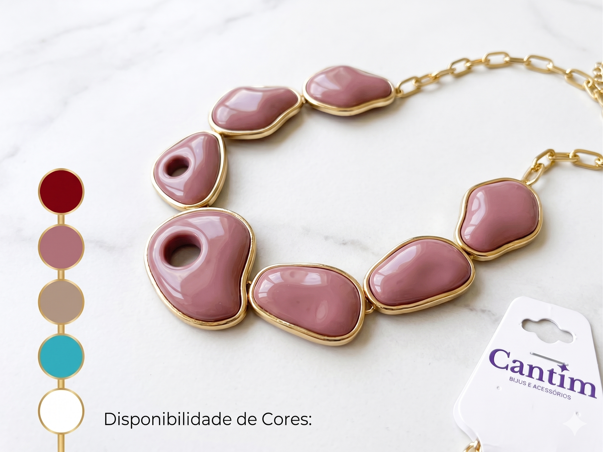 Colar "Elo Orgânico": Design Contemporâneo em Resina e Banho Dourado