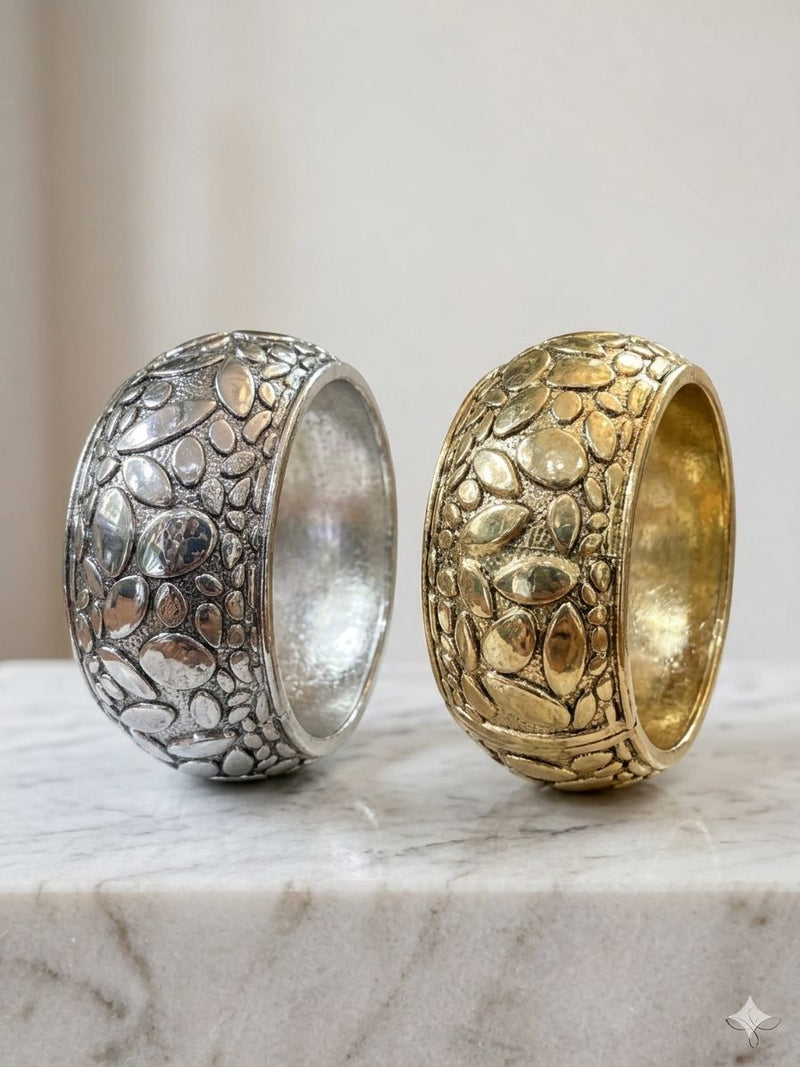 Bracelete Largo Boho Texturizado - Disponível em Prata ou Dourado