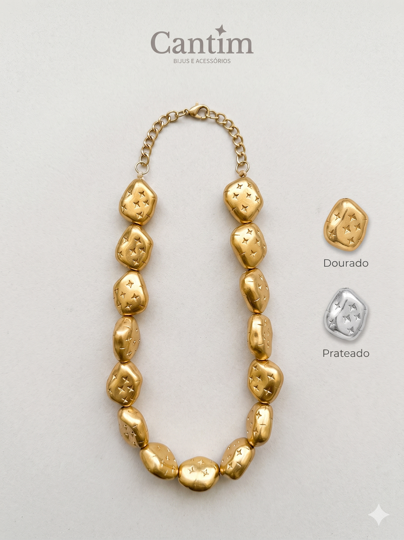 Colar de Elo Orgânico Dourado com Detalhes de Estrela: O Toque de Estilo e Personalidade para seu Look