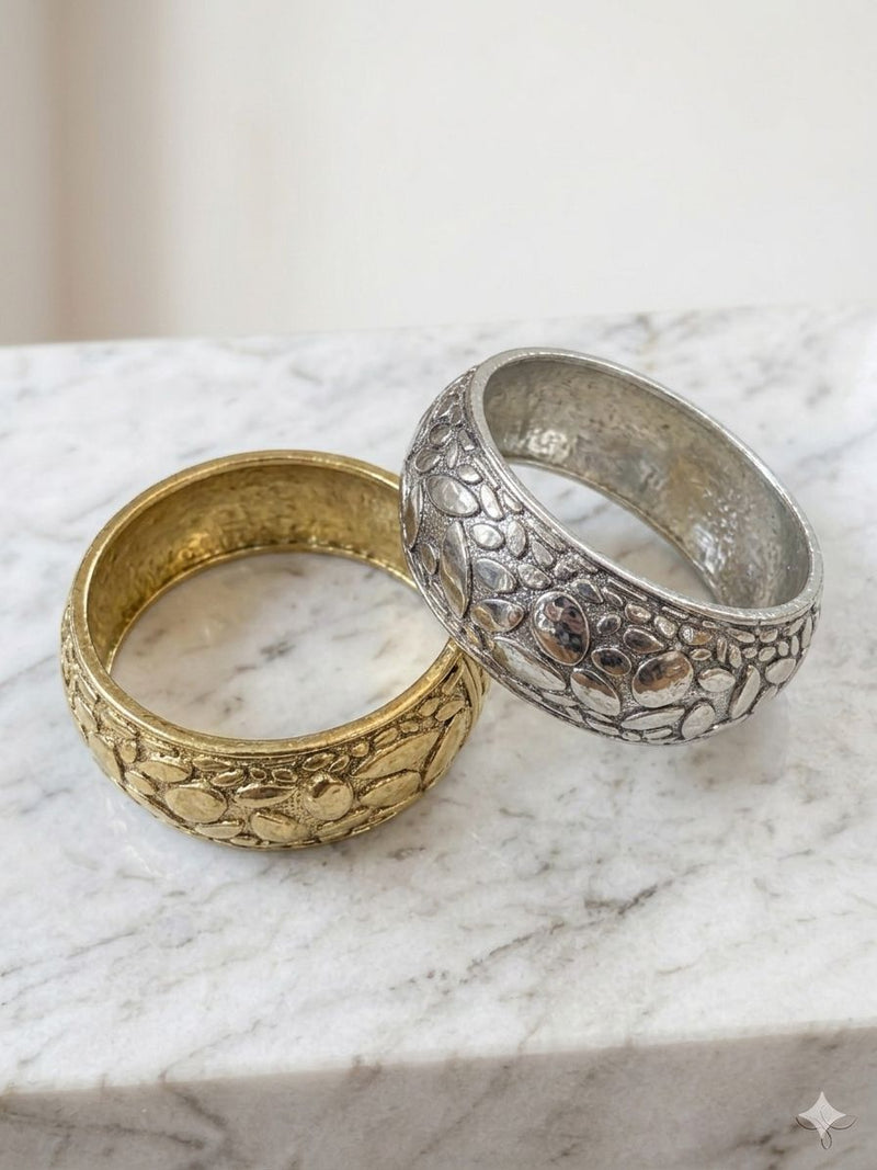 Bracelete Largo Boho Texturizado - Disponível em Prata ou Dourado