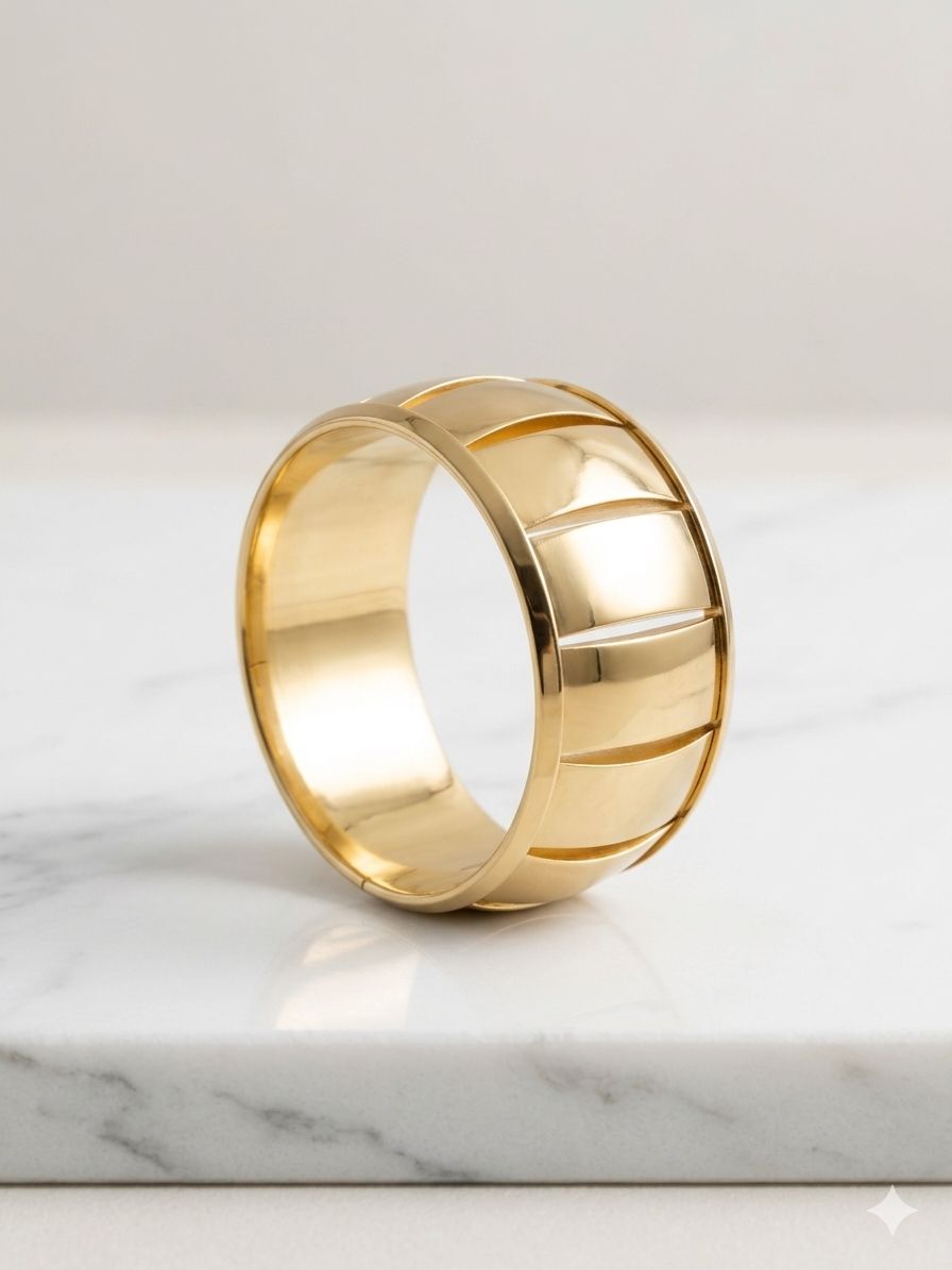 Bracelete Rígido Dourado com Recortes Geométricos Modernos