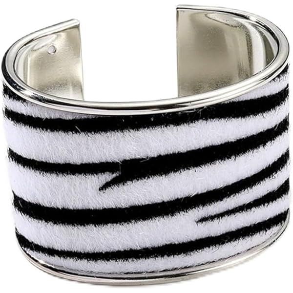 Bracelete Largo Zebra – Acabamento em Pelo e Metal Prateado