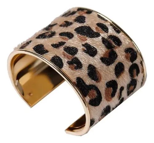 Bracelete Dourado com Estampa de Onça
