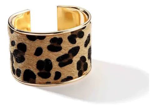 Bracelete Dourado com Estampa de Onça