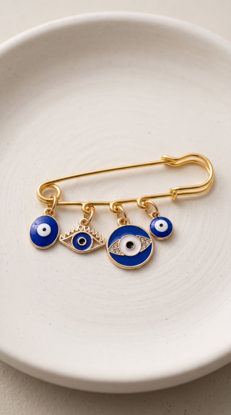 Broche Alfinete Olho Grego com Pingentes