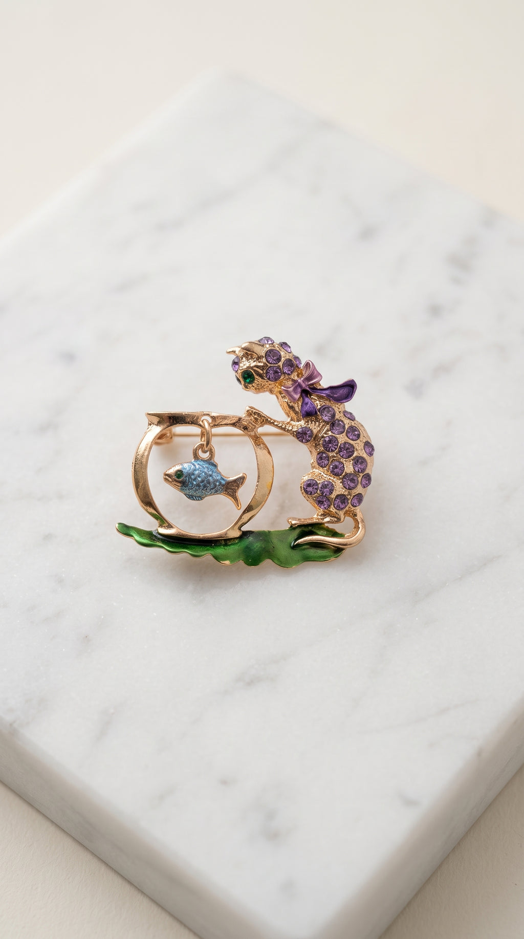 Broche Gatinho com Aquário e Pedrarias