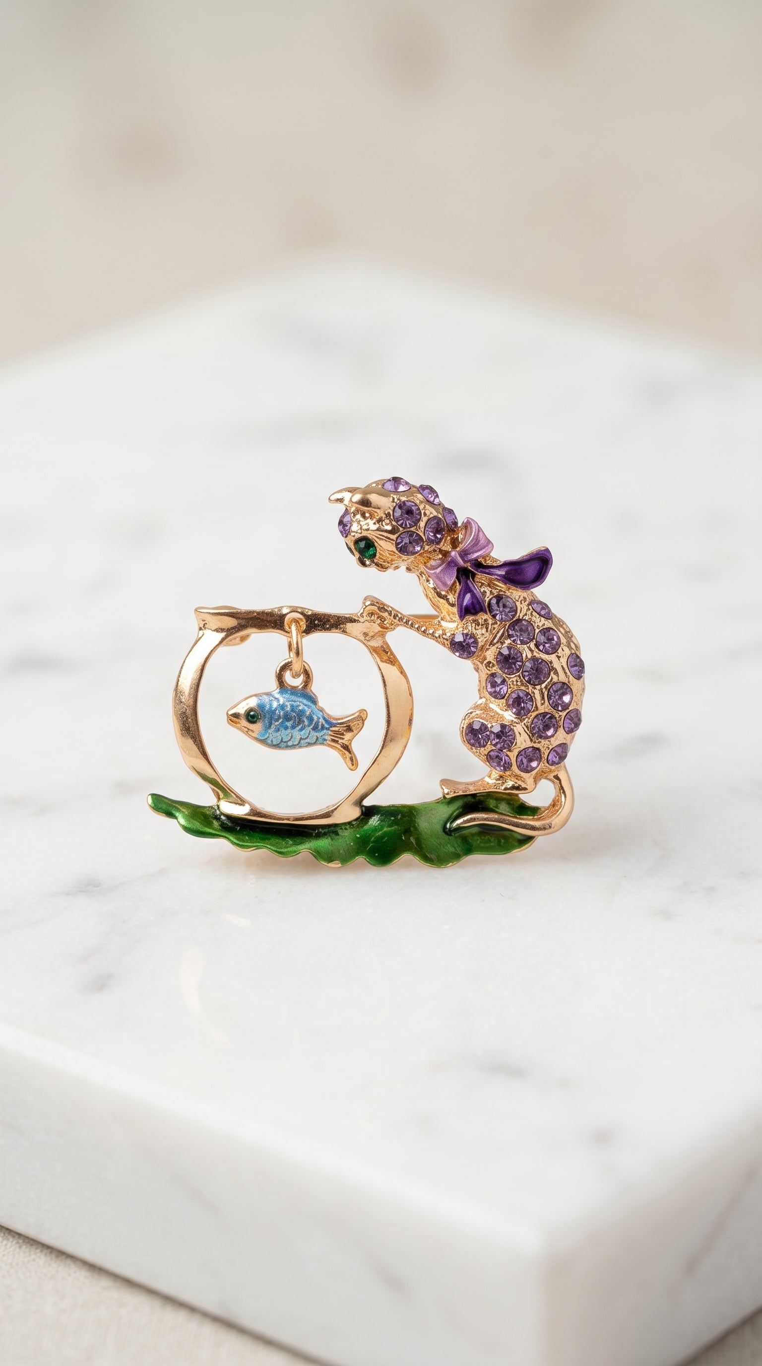 Broche Gatinho com Aquário e Pedrarias