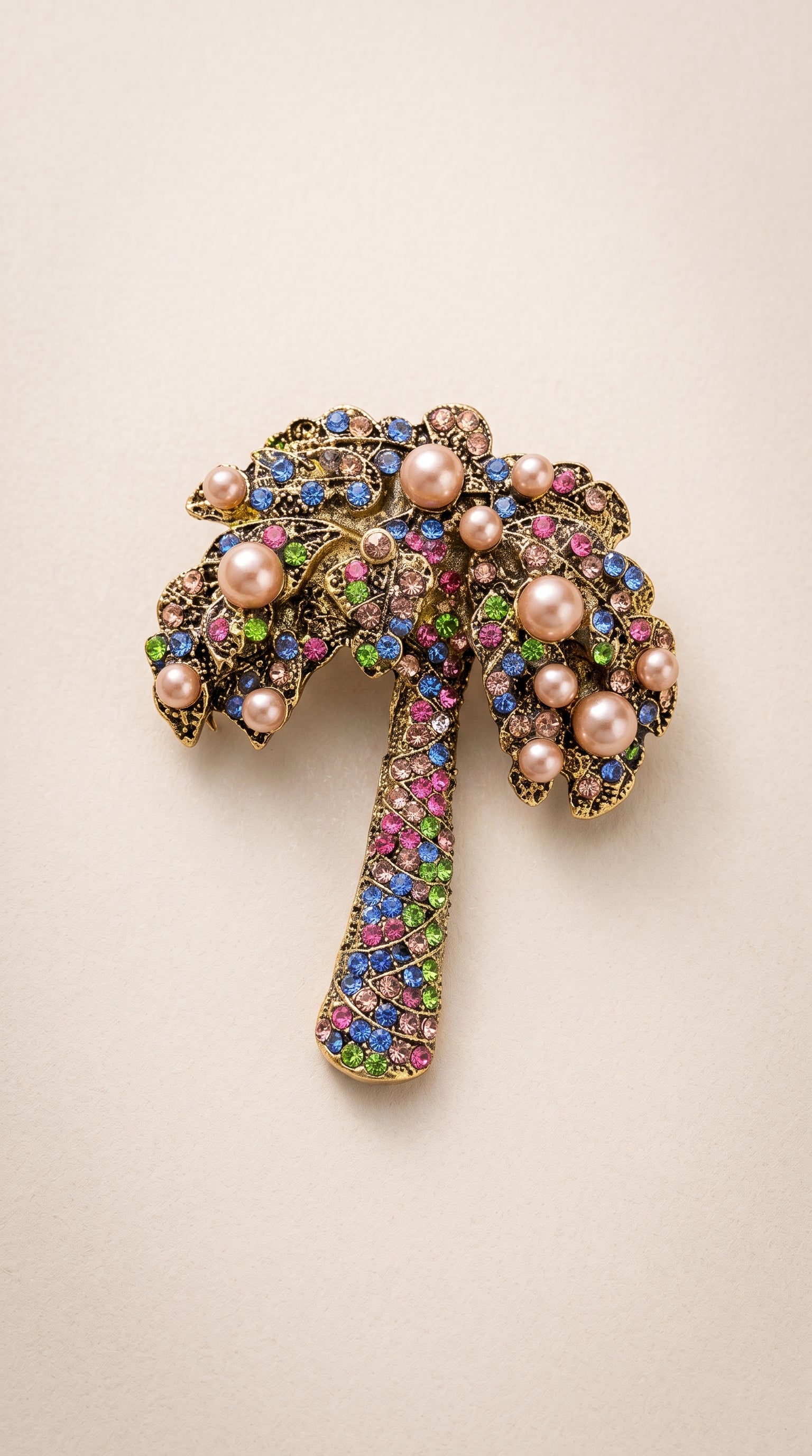 Broche Palmeira com Pedrarias Coloridas