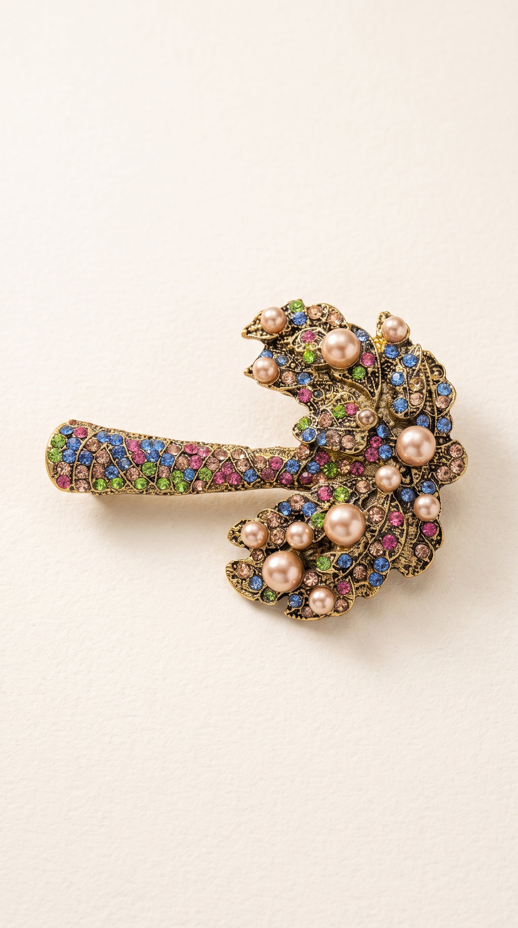 Broche Palmeira com Pedrarias Coloridas