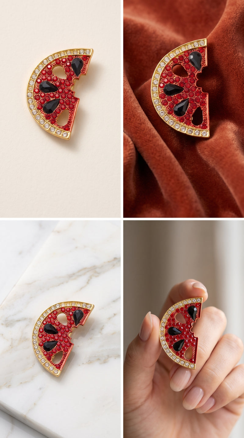 Broche Melancia com Pedrarias