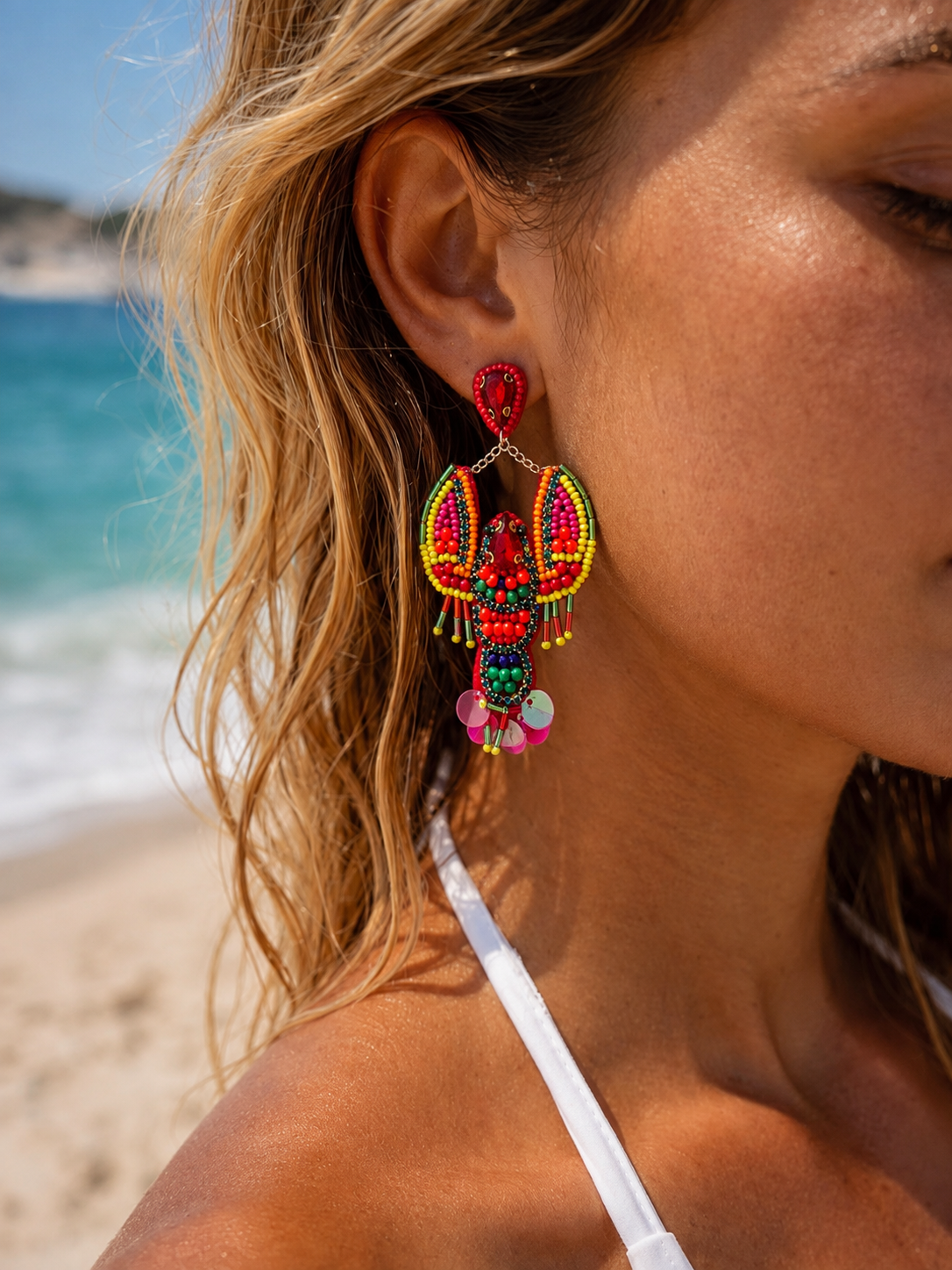 🦞 Maxi Brinco Miçanga Handmade Lagosta Tropical: O Destaque do Seu Verão!
