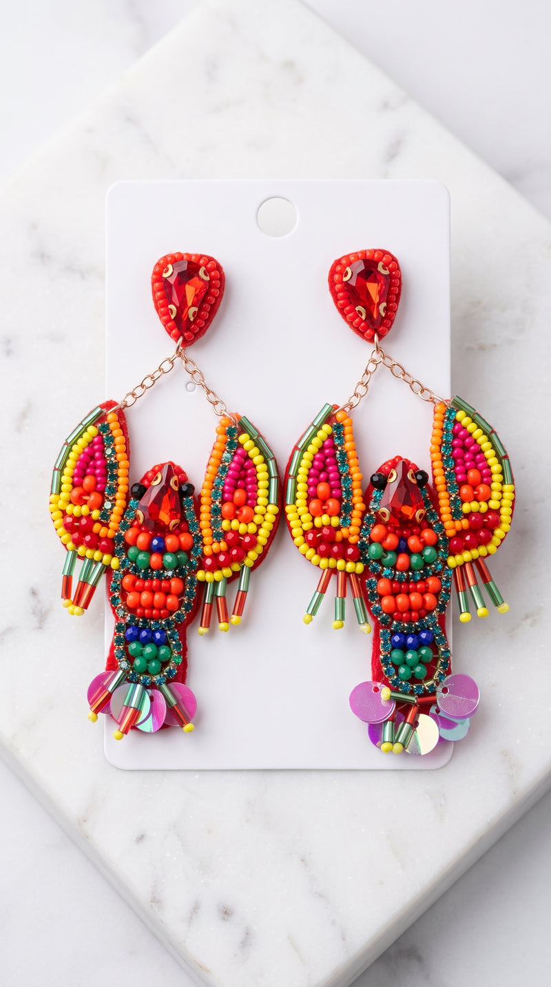 🦞 Maxi Brinco Miçanga Handmade Lagosta Tropical: O Destaque do Seu Verão!