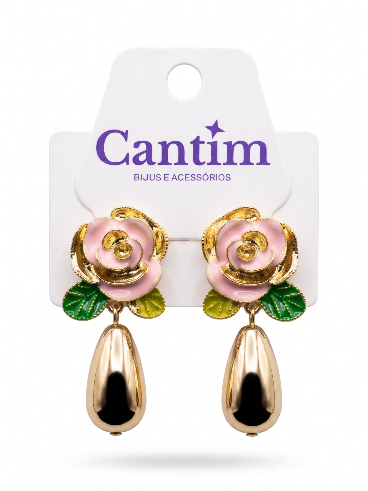 Brinco Flor com Gota Dourada - Elegância e Romantismo