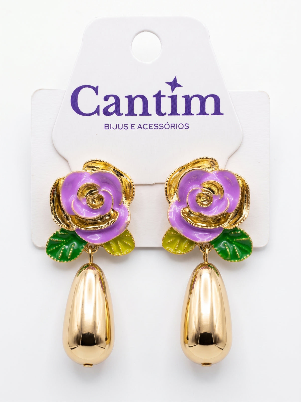 Brinco Flor com Gota Dourada - Elegância e Romantismo