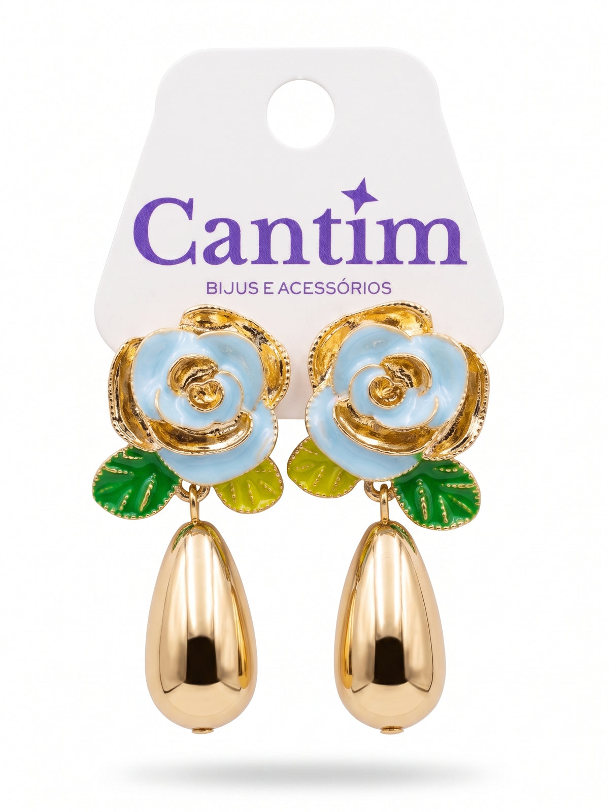 Brinco Flor com Gota Dourada - Elegância e Romantismo