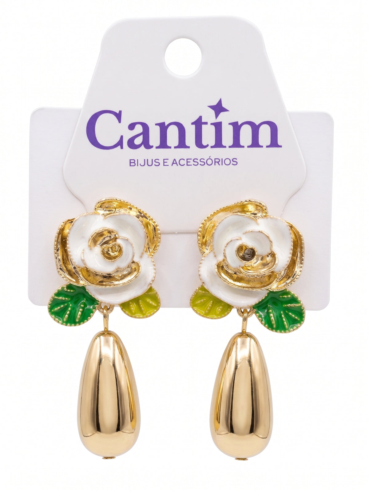 Brinco Flor com Gota Dourada - Elegância e Romantismo