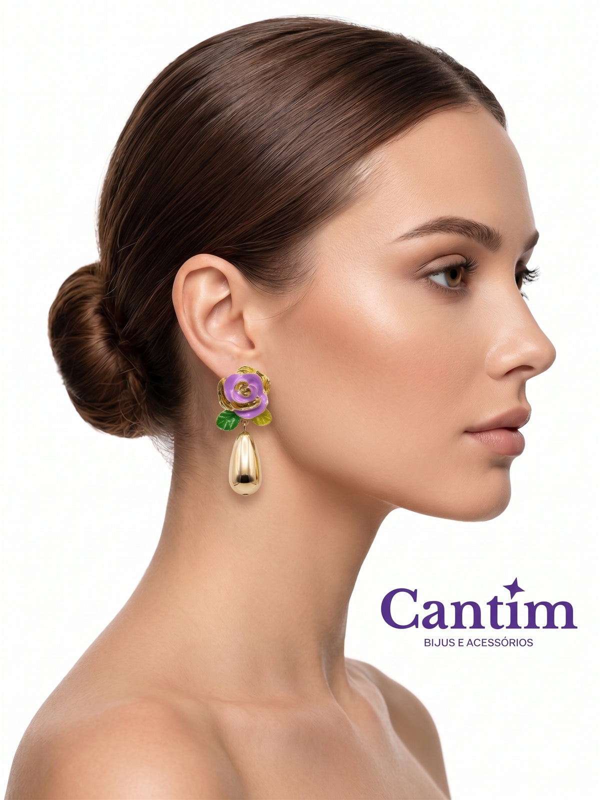 Brinco Flor com Gota Dourada - Elegância e Romantismo