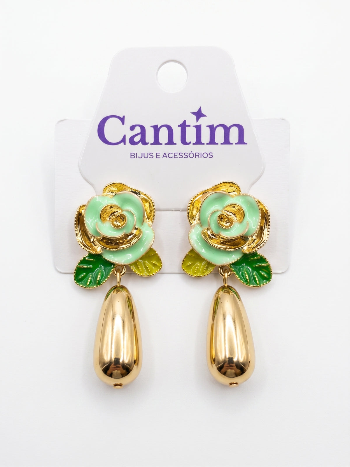 Brinco Flor com Gota Dourada - Elegância e Romantismo