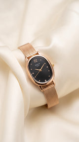 Relógio Feminino Annie Time Oval Dourado Malha de Aço