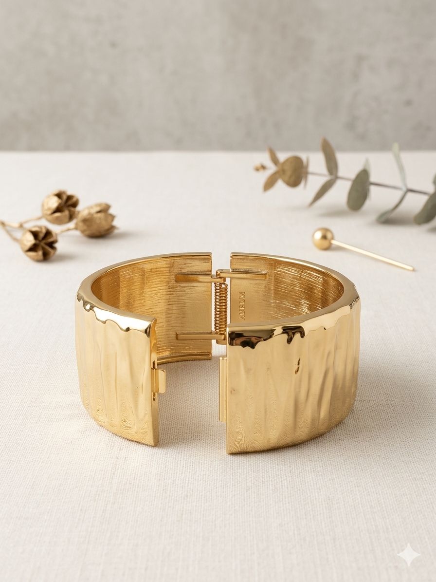 Bracelete Largo Texturizado – Dourado Moderno