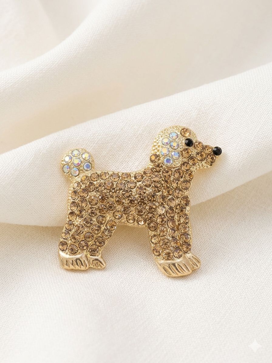Broche Poodle Luxo Cravejado em Cristais