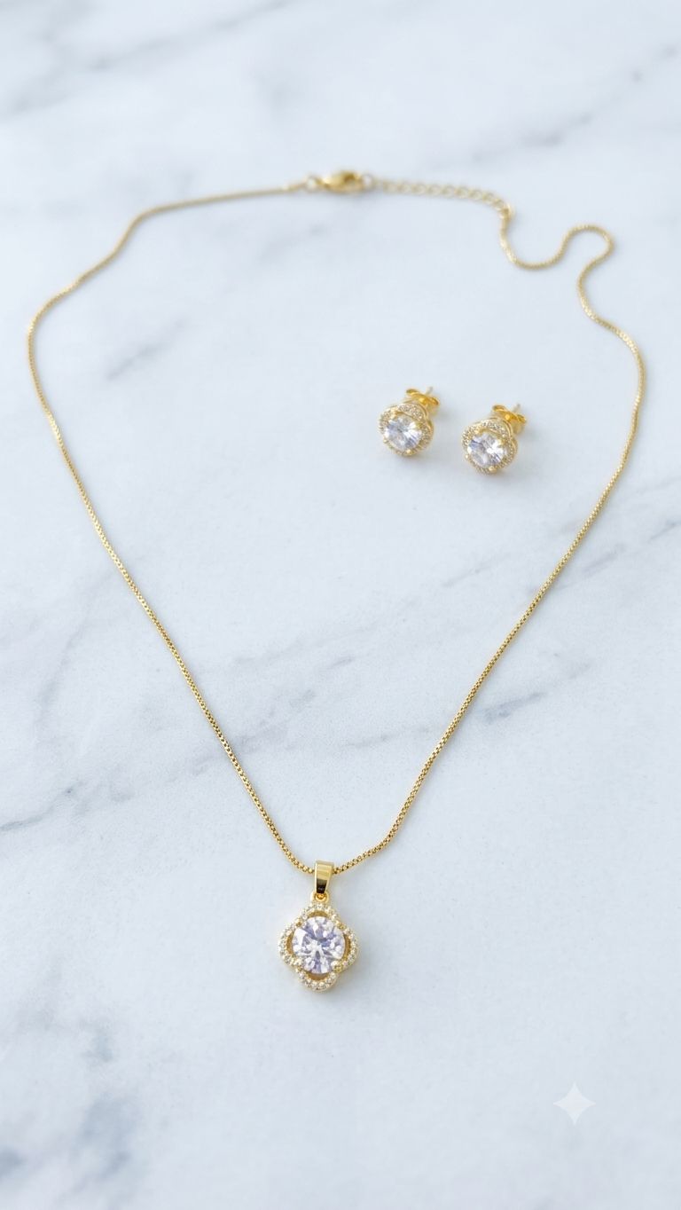 Conjunto Veneziana Ponto de Luz Trevo Cravejado
