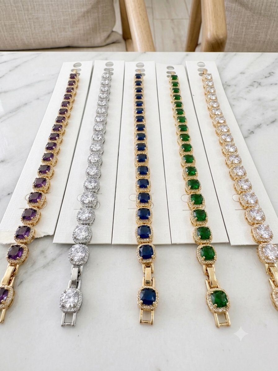 Pulseira Riviera Luxo Cravejada com Zircônias Quadradas e Microborda