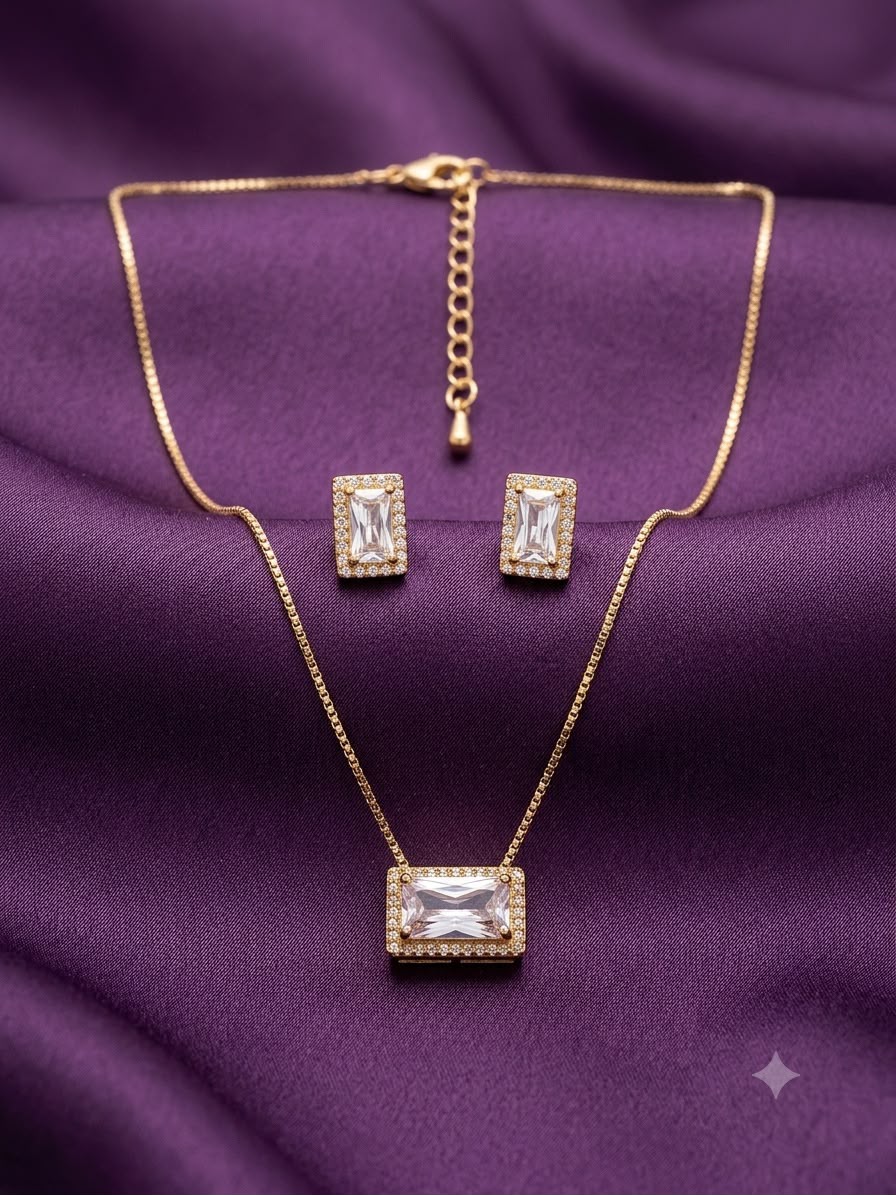✨ Conjunto Elegância Atemporal: Colar e Brincos Retangulares ✨