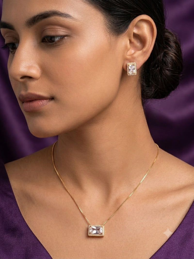 ✨ Conjunto Elegância Atemporal: Colar e Brincos Retangulares ✨