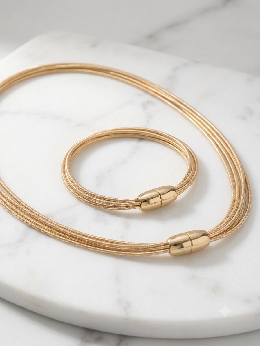 Conjunto Colar e Pulseira Dourados – Elegância Minimalista para Todas as Ocasiões
