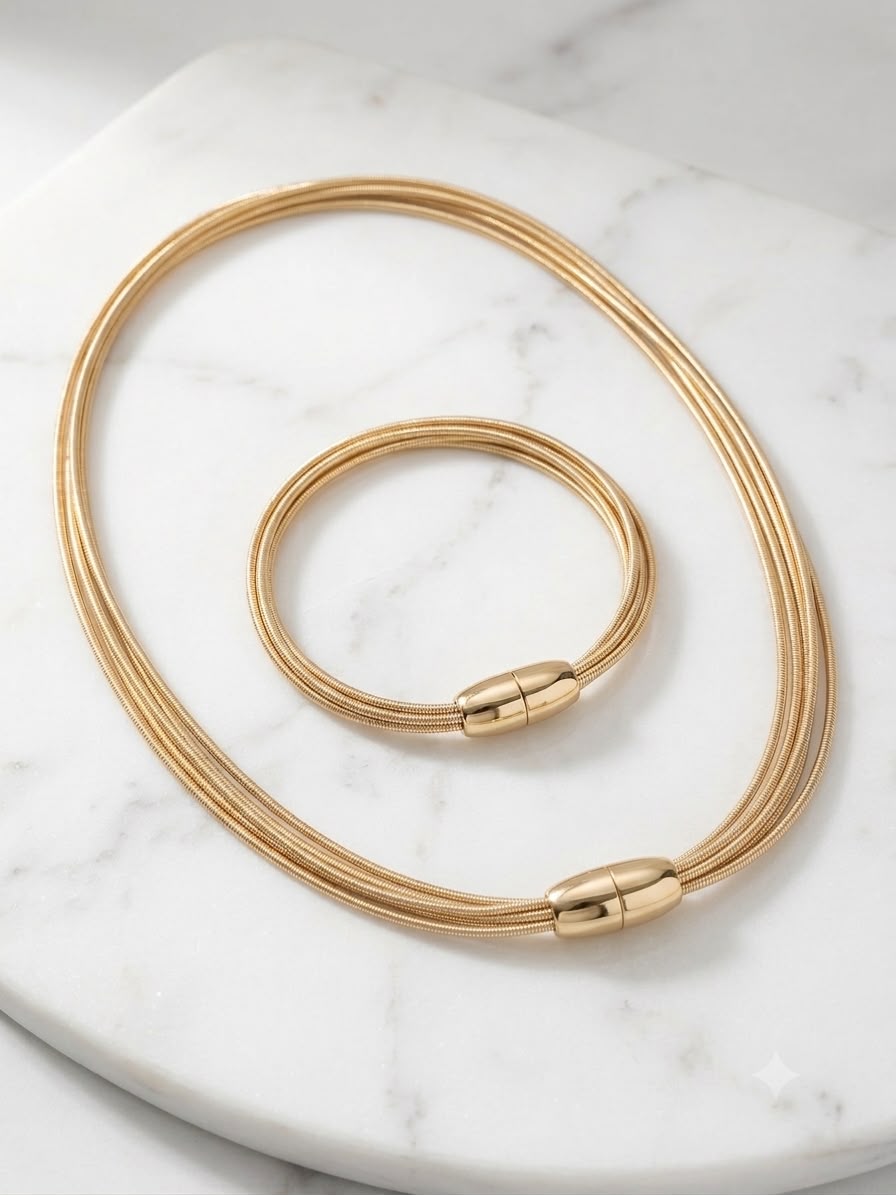 Conjunto Colar e Pulseira Dourados – Elegância Minimalista para Todas as Ocasiões