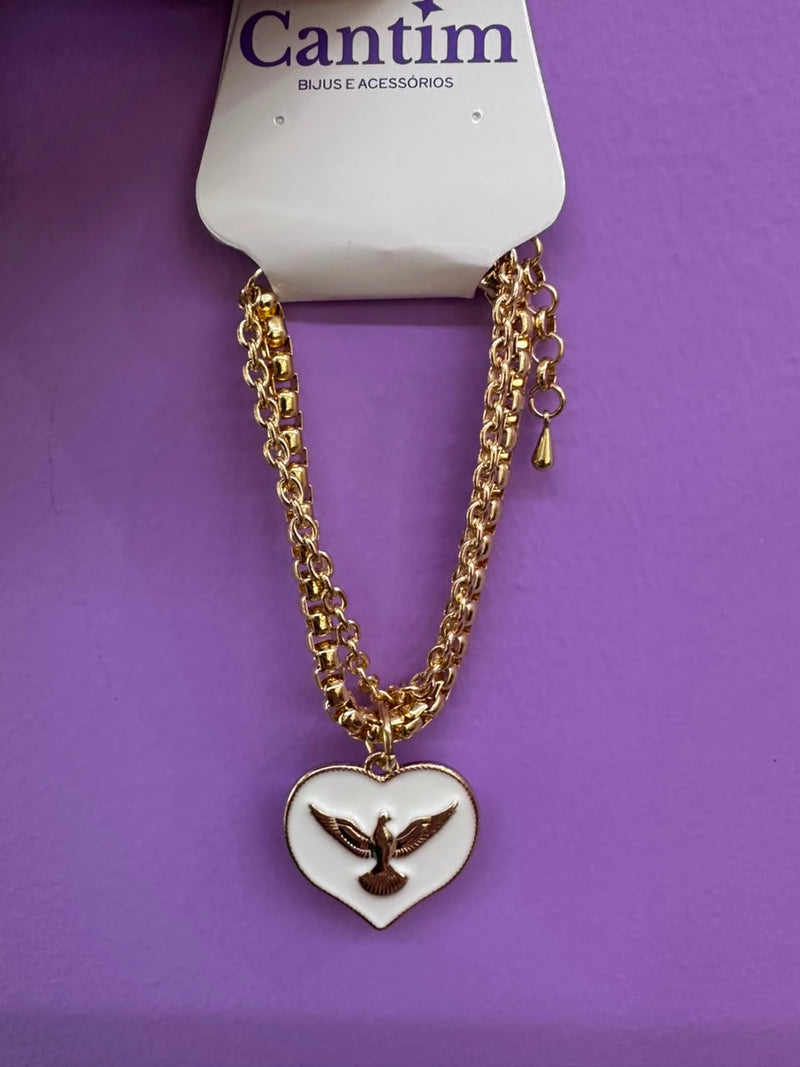 Pulseira Dupla com Pingente de Espírito Santo – Fé e Elegância em Cada Detalhe
