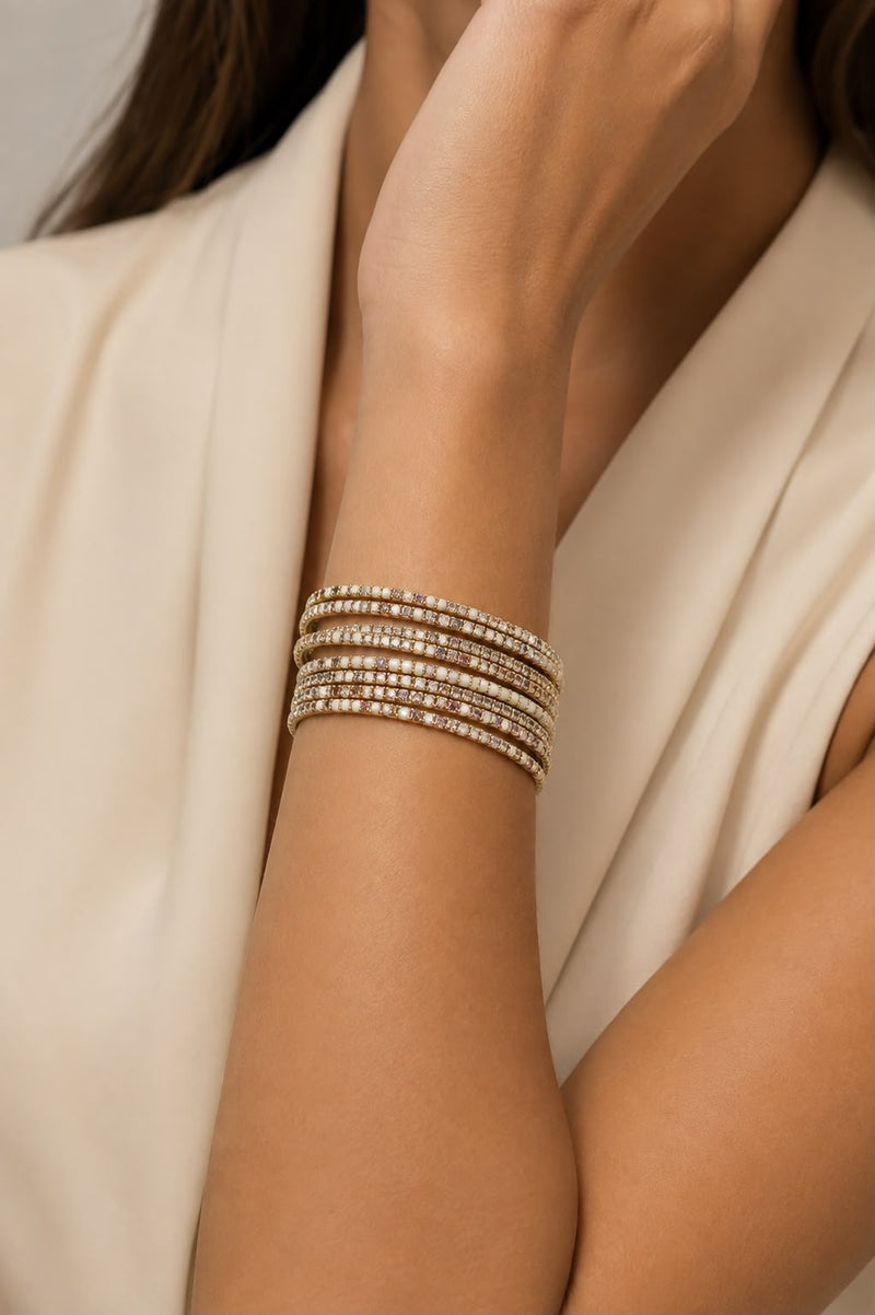 ✨ Kit de 10 Pulseiras Cristais & Zircônias Ajustável – Elegância e Brilho