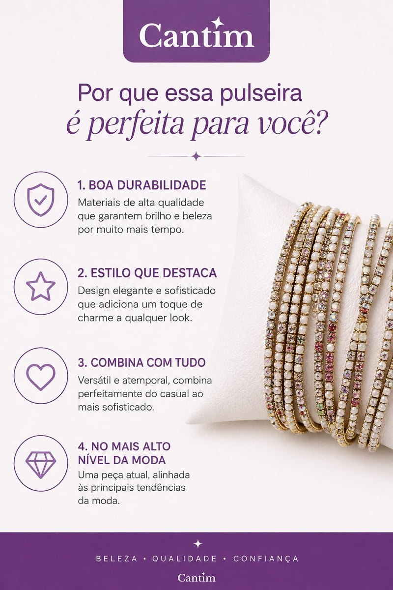 ✨ Kit de 10 Pulseiras Cristais & Zircônias Ajustável – Elegância e Brilho