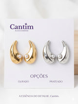 Brinco Gota Orgânica com Pérola - Design Bold em Ouro e Prata